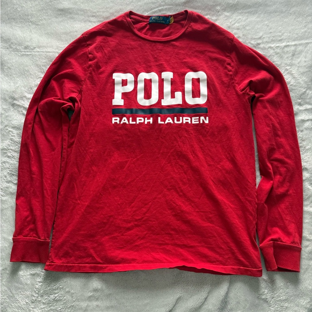Ralph Lauren Red Crewneck Tee with Blue Logo Tag